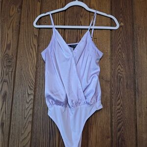 Express Lilac Satin Surplice Bodysuit